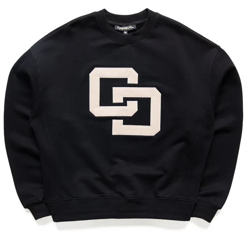 Criminal Damage Leather Applique Logo Sweater - Black